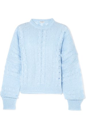 Miu Miu | Oversized cable-knit mohair-blend sweater | NET-A-PORTER.COM