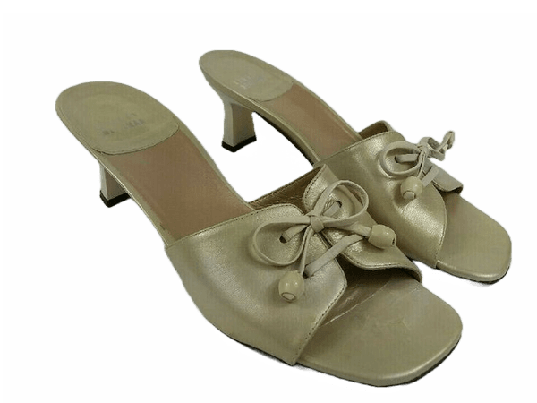 light gold low heel sandals mules