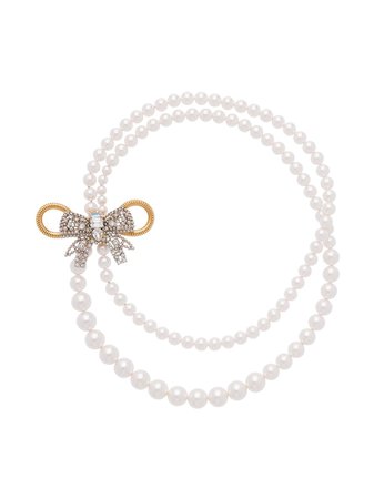 Miu Miu Bow Detail Faux Pearl Necklace - Farfetch