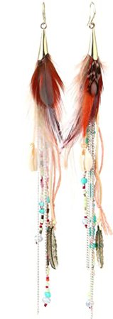 Amazon.com: Bohemian Feather Dangle Earrings for Women with Shell Beads Long Tassel Design Drop Earrings (Color): Clothing, Shoes & Jewelry