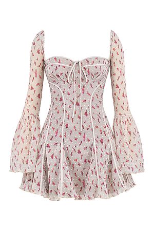 Clothing : Mini Dresses : 'Analissa' Vintage Cream Rose Print Corset Mini Dress