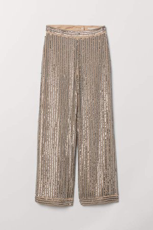 Wide-leg Pants with Sequins - Silver