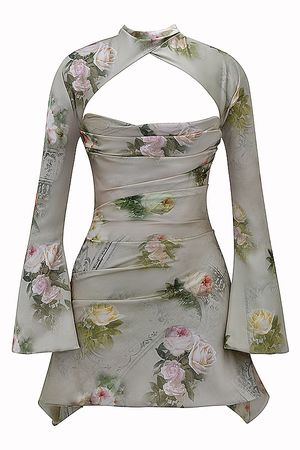 Clothing : Mini Dresses : 'Toira' Vintage Floral Draped Corset Dress