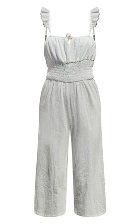 White Shirred Waist Frill Strap Culotte Jumpsuit | PrettyLittleThing USA