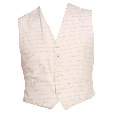 Victorian White Cotton Grey Dobby Stripe 4-Pocket Men's Vest For Sale at 1stDibs