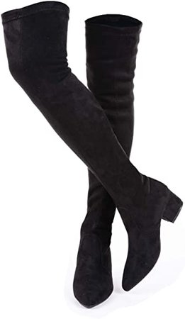 Amazon.com | Women Boots Winter Over Knee Long Boots Fashion Boots Heels Autumn Quality Suede Comfort Square Heels US Size (6, Black 2 in) | Over-the-Knee