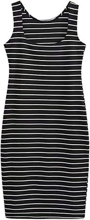 Fashion Casual Women Stripe Print O-Neck Sleeveless Split Tank Dress Mini Dress Dressing Tops for Women Black at Amazon Women’s Clothing store