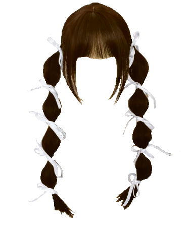 Hair White Ribbon Bubble Pigtails with Bangs Brown 2 (Dei5 edit)