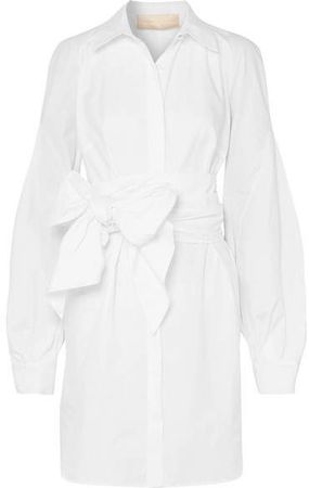 Tie-front Cotton-poplin Dress - White