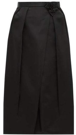 Rosette Waist Duchess Satin Skirt - Womens - Black