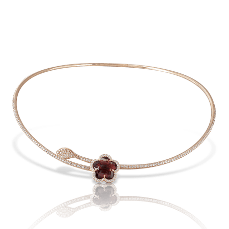 18k Rose Gold Je T'aime Necklace with Red Garnet, White and Champagne diamonds, Pasquale Bruni