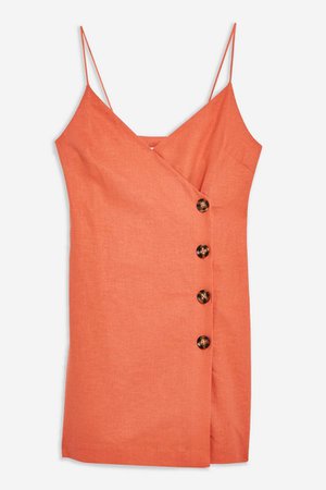 Linen Blend Button Mini Slip Dress Orange | Topshop