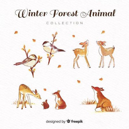 Free Vector | Lovely watercolor winter animal collection