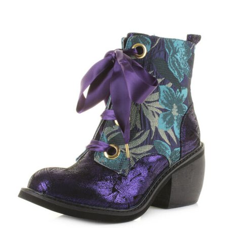 Womens Irregular Choice Getaway Violet Floral Metallic Boots Sz Size | eBay
