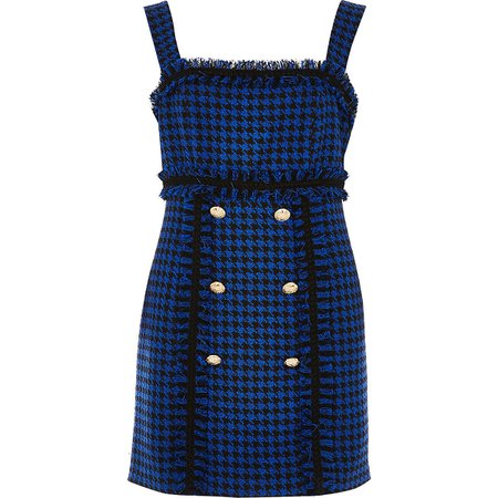 Blue boucle dogtooth mini dress | River Island