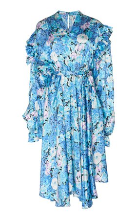 Asymmetric Floral Silk Satin Midi Dress By Balenciaga | Moda Operandi