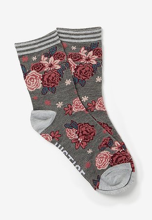 Gray & Pink Floral Crew Socks | Justice