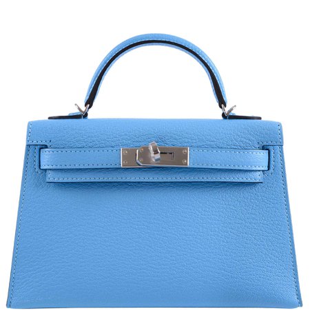 Hermes, Kelly 20 Mini II Bag Sellier Blue Celeste Chevre Palladium Hardware