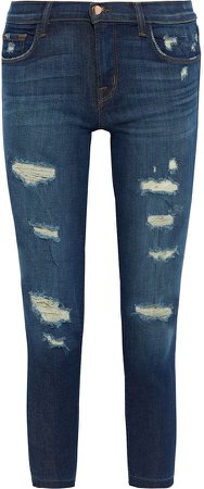 Cropped Distressed Mid-rise Skinny Jeans