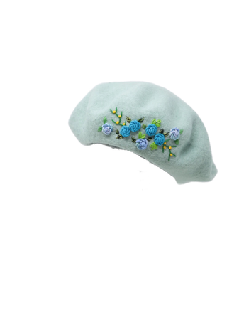 blue pastel embroidered floral beanies hats