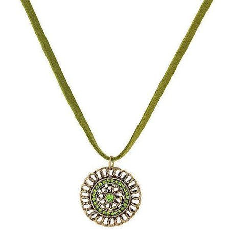 Green Velvet Choker Necklace with Gold-tone Pendant
