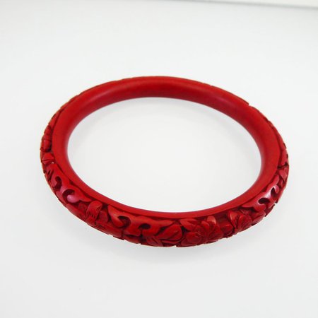 Red Carved Cinnabar Bracelet Vintage Mid Century Bangle | Etsy