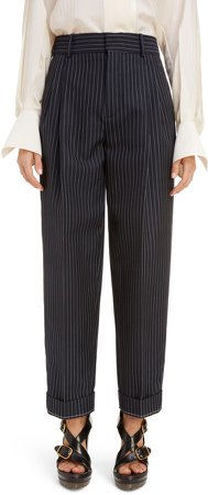 Pleated Pinstripe Ankle Pants