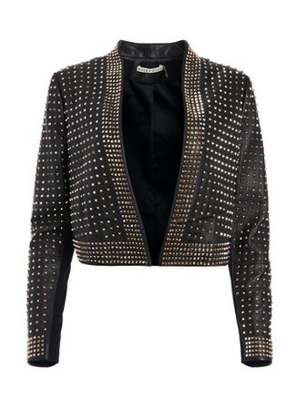 HARVEY STUDDED LEATHER OPEN JACKET in BLACK/LIGHT GOLD | Alice and Olivia