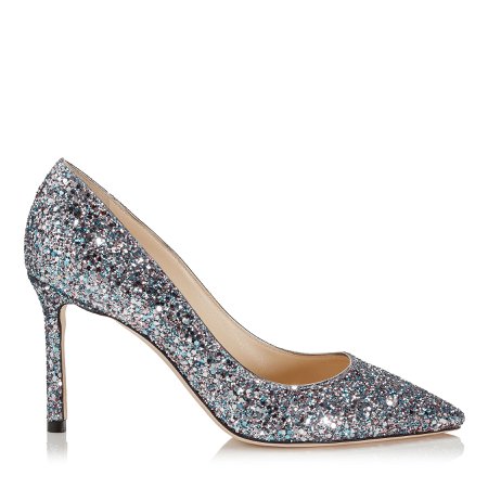 Grey glitter pointed toe pumps