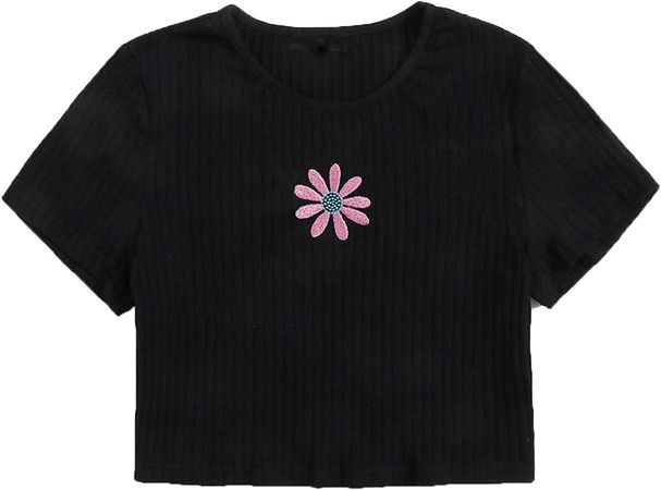 SweatyRocks Women's Summer Casual Short Sleeve Dragon Print Cute Crop Top T-Shirt Black S at Amazon Women’s Clothing store