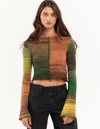 BDG Urban Outfitters Flute Sleeve Womens Sweater - GREEN COMBO | Tillys