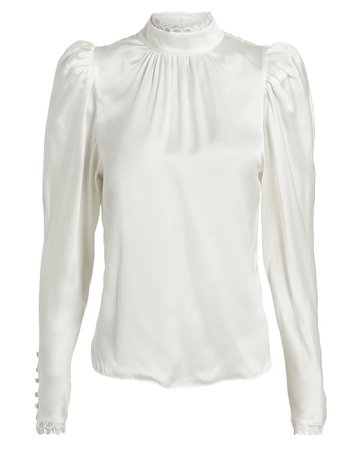 FRAME | Lace-Trimmed Silk Charmeuse Blouse | INTERMIX®