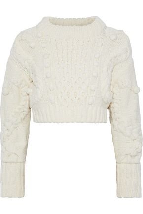 Cropped cable-knit merino wool-blend sweater | OSCAR DE LA RENTA | Sale up to 70% off | THE OUTNET
