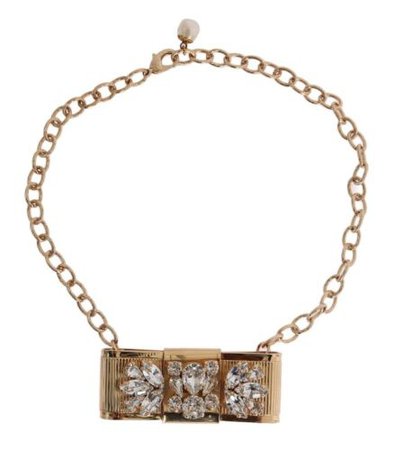 NEW $1000 DOLCE & GABBANA Necklace Gold Brass Clear Crystal Bow Chain Choker 8056305487987 | eBay