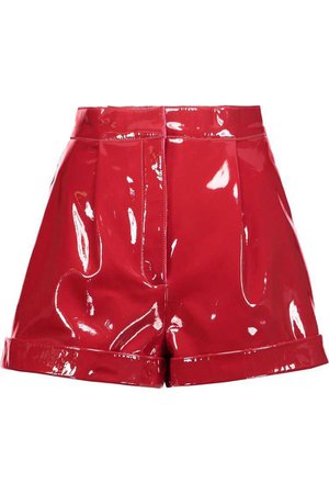 VALENTINO Pleated Patent-Leather Shorts