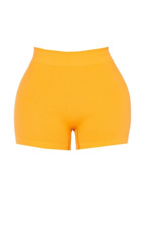 Shape Orange Contour Rib Shorts | Curve | PrettyLittleThing CA