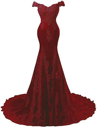 Amazon.com: Kivary Shoulder Mermaid Long Lace Beaded Prom Dress Corset Evening Gowns: Clothing