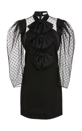 Bow-Embellished Tulle-Paneled Wool-Crepe Mini Dress by Givenchy | Moda Operandi