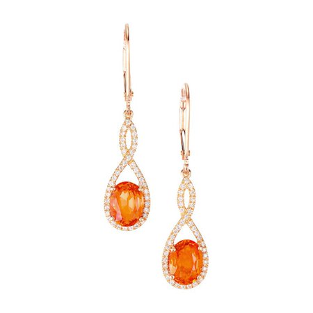 3.00 Carat Orange Oval Spessartite Garnet Diamond Rose Gold Dangle Earrings For Sale at 1stdibs