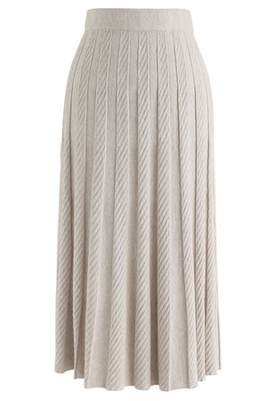 Parallel Pleated Knit Midi Skirt in Sand - Retro, Indie and Unique Fashion