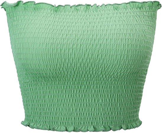 Maijoy Womens Summer Casual Strapless Pleated Print Bandeau Tube Crop Tops Green M at Amazon Women’s Clothing store