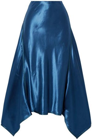 Darby Asymmetric Satin Midi Skirt - Blue