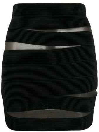 Black Balmain Sheer Fitted Mini Skirt | Farfetch.com