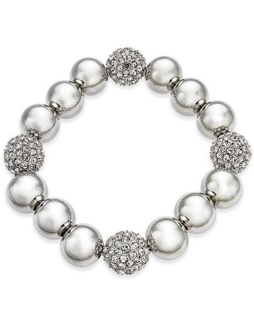 Alfani Silver-Tone Pavé Ball Stretch Bracelet, Created for Macy's - Fashion Jewelry - Jewelry & Watches - Macy's