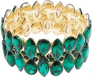 Amazon.com: chaoyite Women's Statement Stretch Bangle Wide Teardrop Marquise-Shape Crystal Elastic Bracelet Art Deco Bridal Jewelry (emerald green-gold tone): Clothing, Shoes & Jewelry