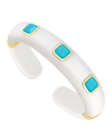 Margot McKinney Jewelry Weekend White Agate Cuff Bracelet with Turquoise Studs