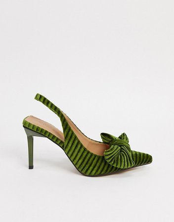 ASOS DESIGN Soul bow slingback mid heels in green velvet | ASOS