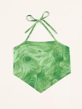 green Tie Dye Bandana Crop Halter Top | SHEIN USA