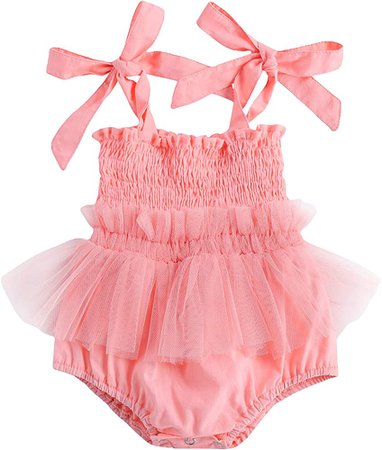 Amazon.com: Newborn Infant Baby Girl Sleeveless Halter Romper Dress Pleated Jumpsuit Bodysuit Tulle Tutu Skirt Princess Summer Outfits (Pink, 6-12 Months): Clothing
