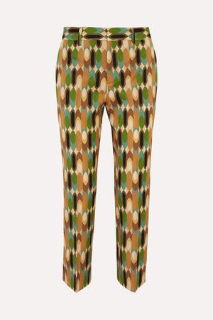 Cropped Printed Wool-blend Twill Straight-leg Pants - Brown